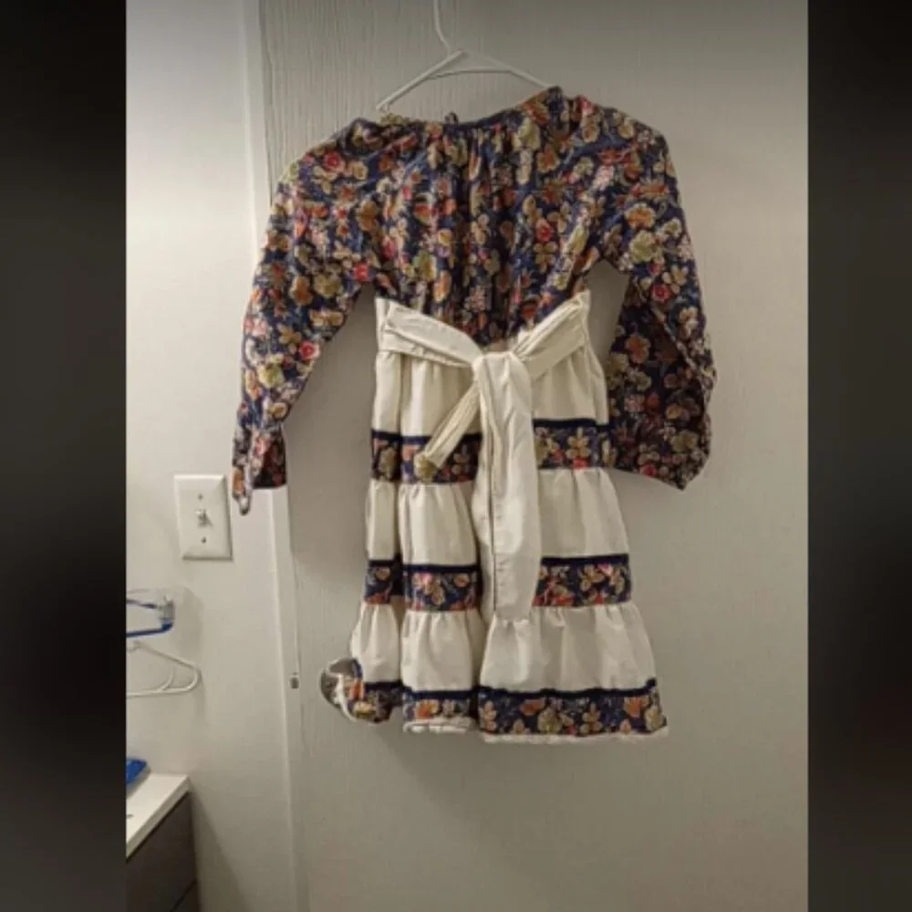 Vtg 1960s 1970s Gunne Sax Style Girls Floral Peasant Dress